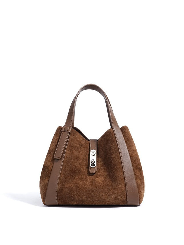 Toscana-Ladies suede leather bucket bag, col. Dark Brown