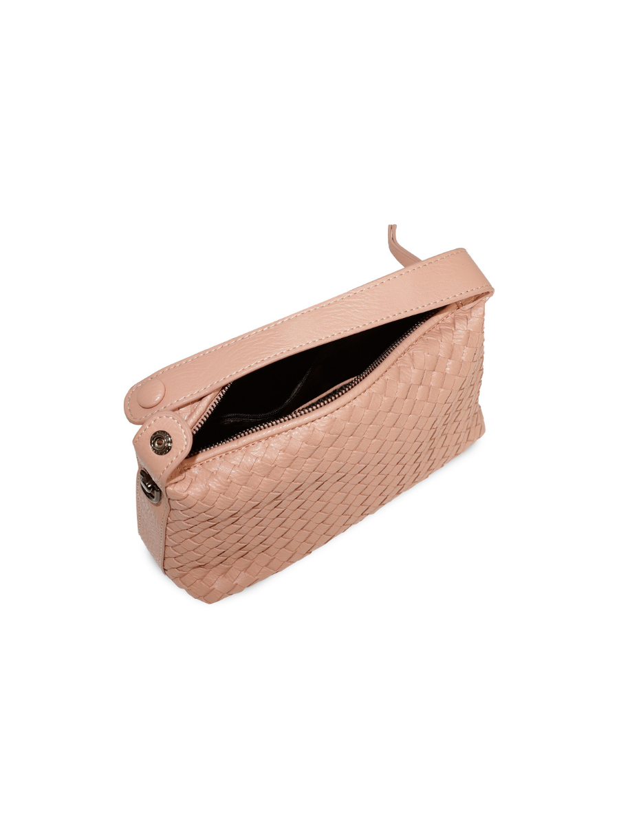 Fero - Ladies Woven Handbag, Faux Leather | Blush Pink
