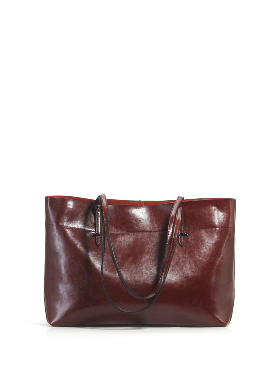 Patina Wide Tote Bag, Leather