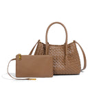 Lena - Ladies Woven Satchel Bag , Faux Leather | Caramel