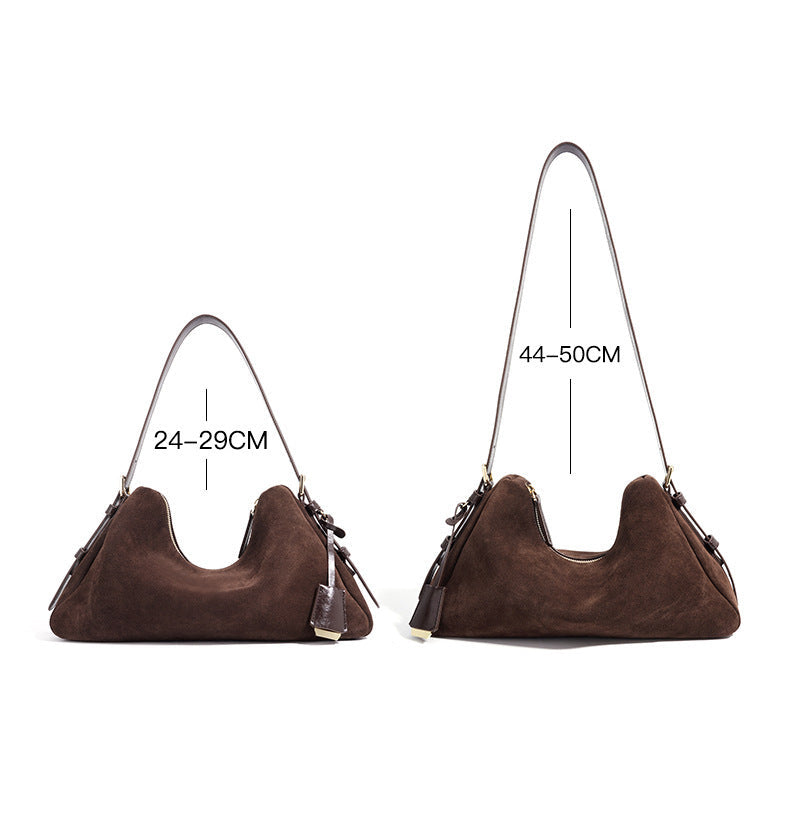 Velena - Ladies suede leather Baguette Bag | Chocolate