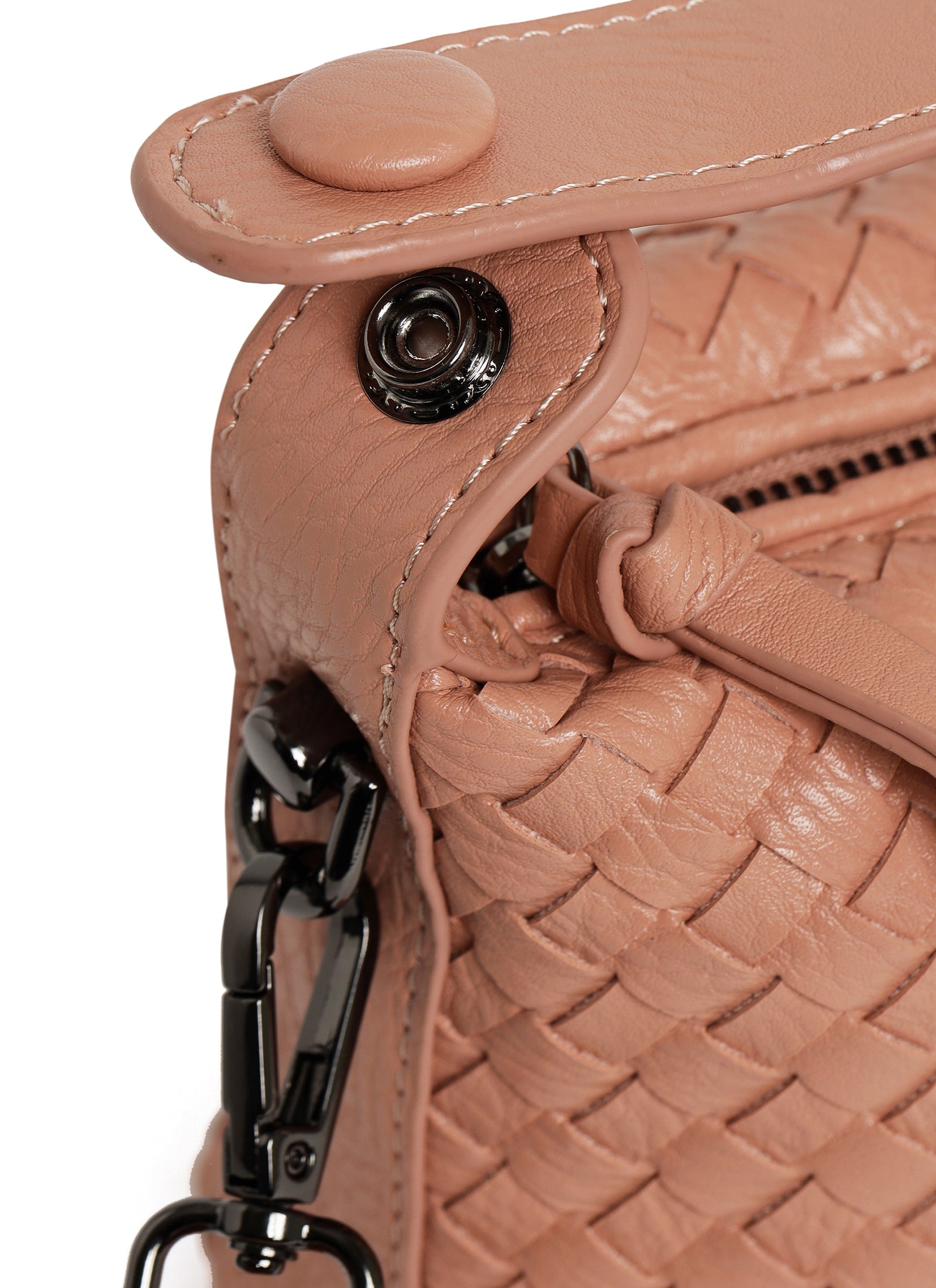 Fero - Ladies Woven Handbag, Faux Leather | Blush Pink