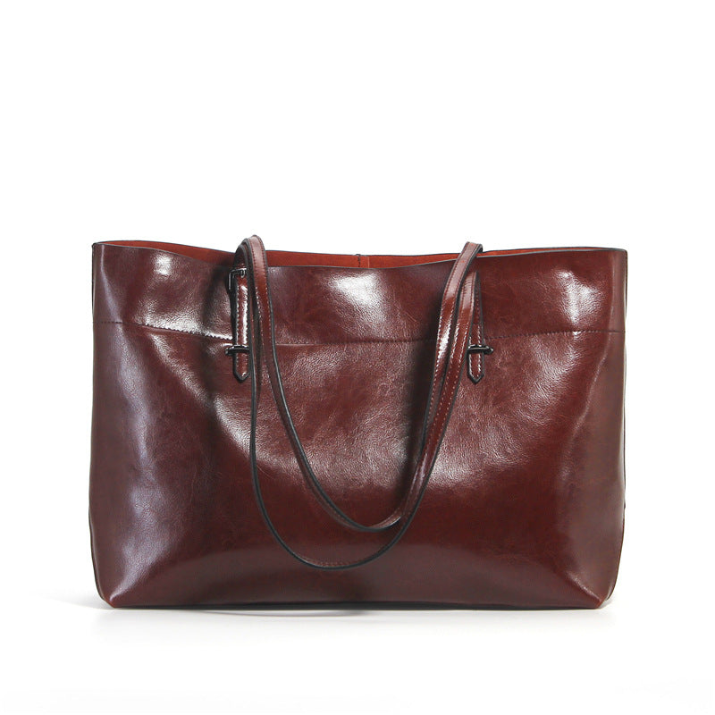 Patina Wide Tote Bag Leather | Coffee