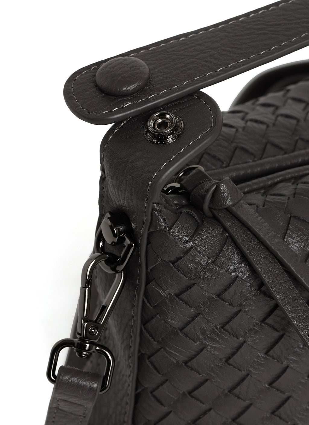 Fero - Ladies Woven Handbag, Faux Leather | Dark Grey