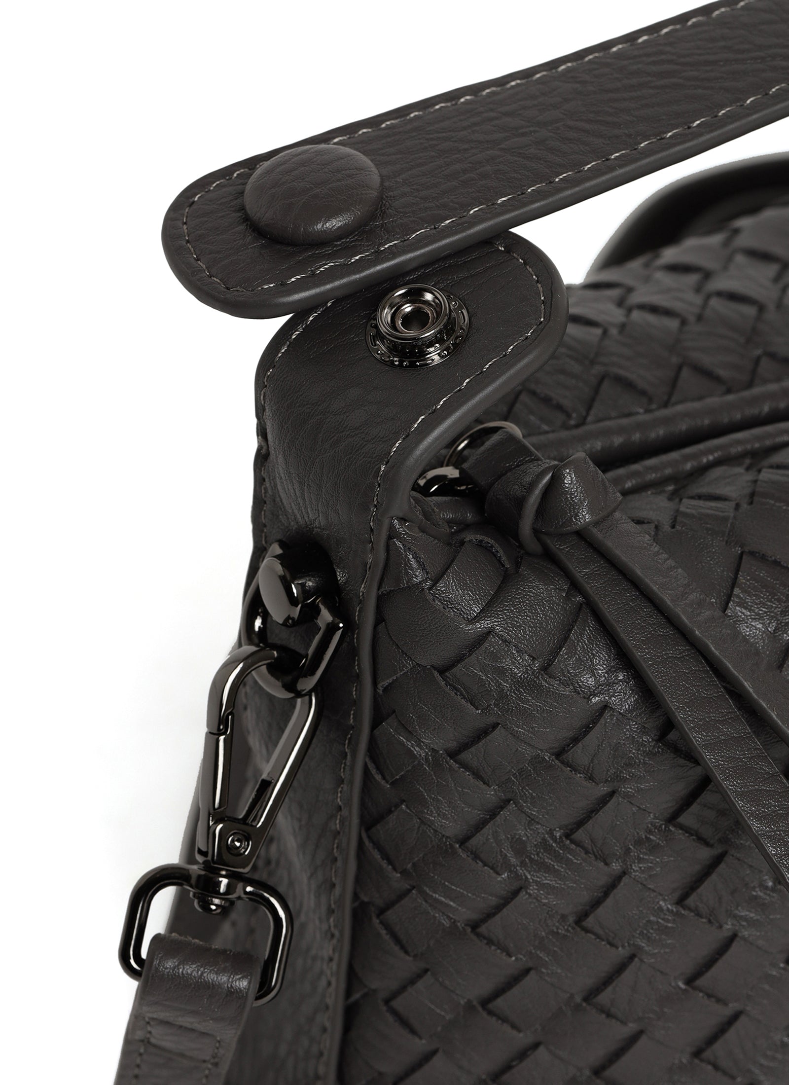 Fero - Ladies Woven Handbag, Faux Leather | Dark Grey