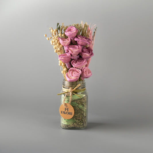 Rosy Reverie - Dry mix floral arrangement in glass vase