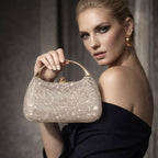 Carrie - Ladies clutch bag with handle, rhinestones embellished | Apricot