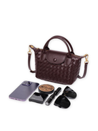 Aria - Ladies woven sling bag , Faux Leather | Chocolate
