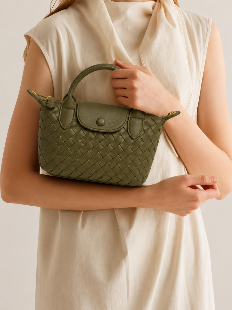 Aria - Ladies woven sling bag , Faux Leather | Olive