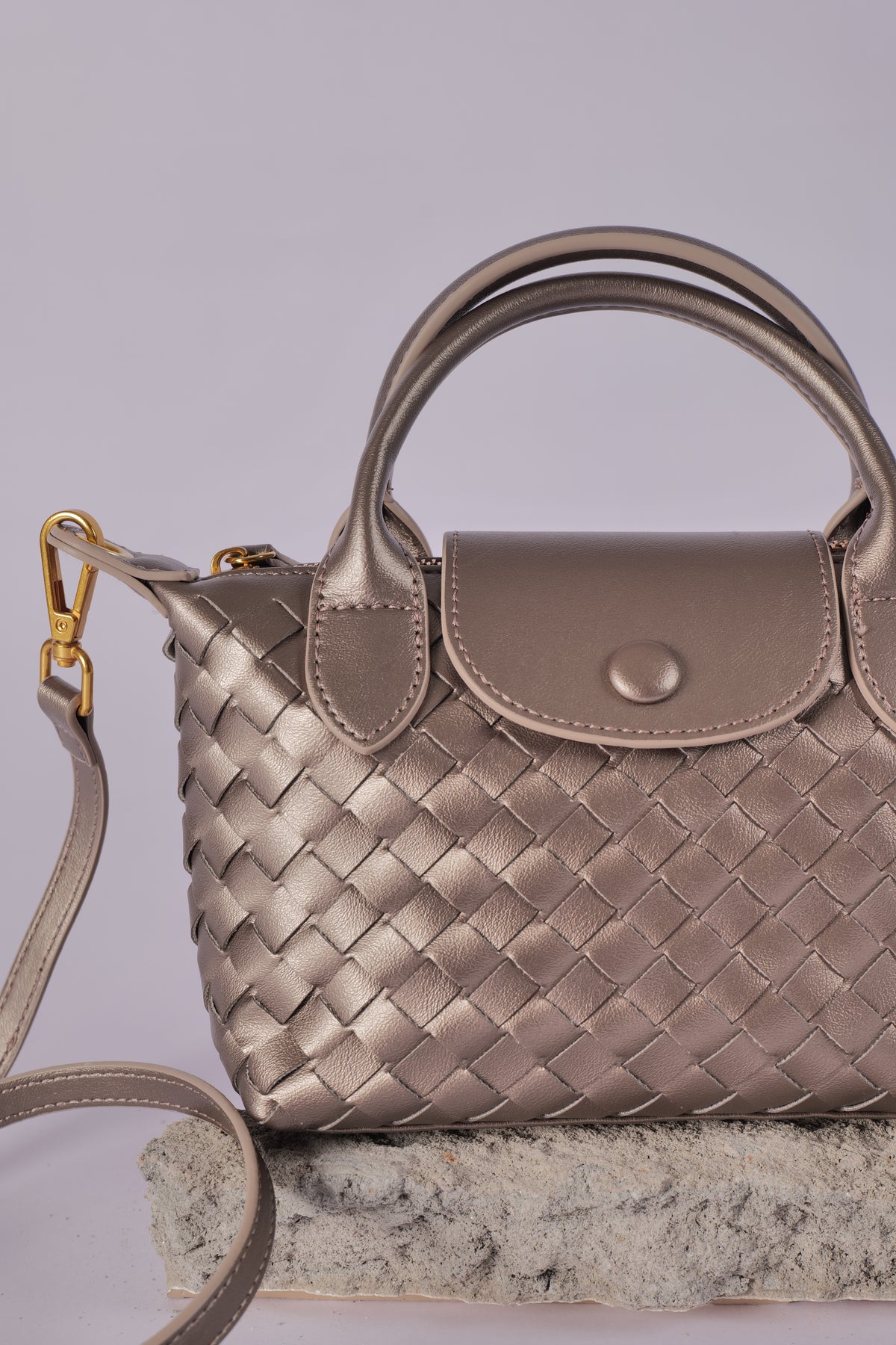 Aria - Ladies woven sling bag , Faux Leather | Pewter
