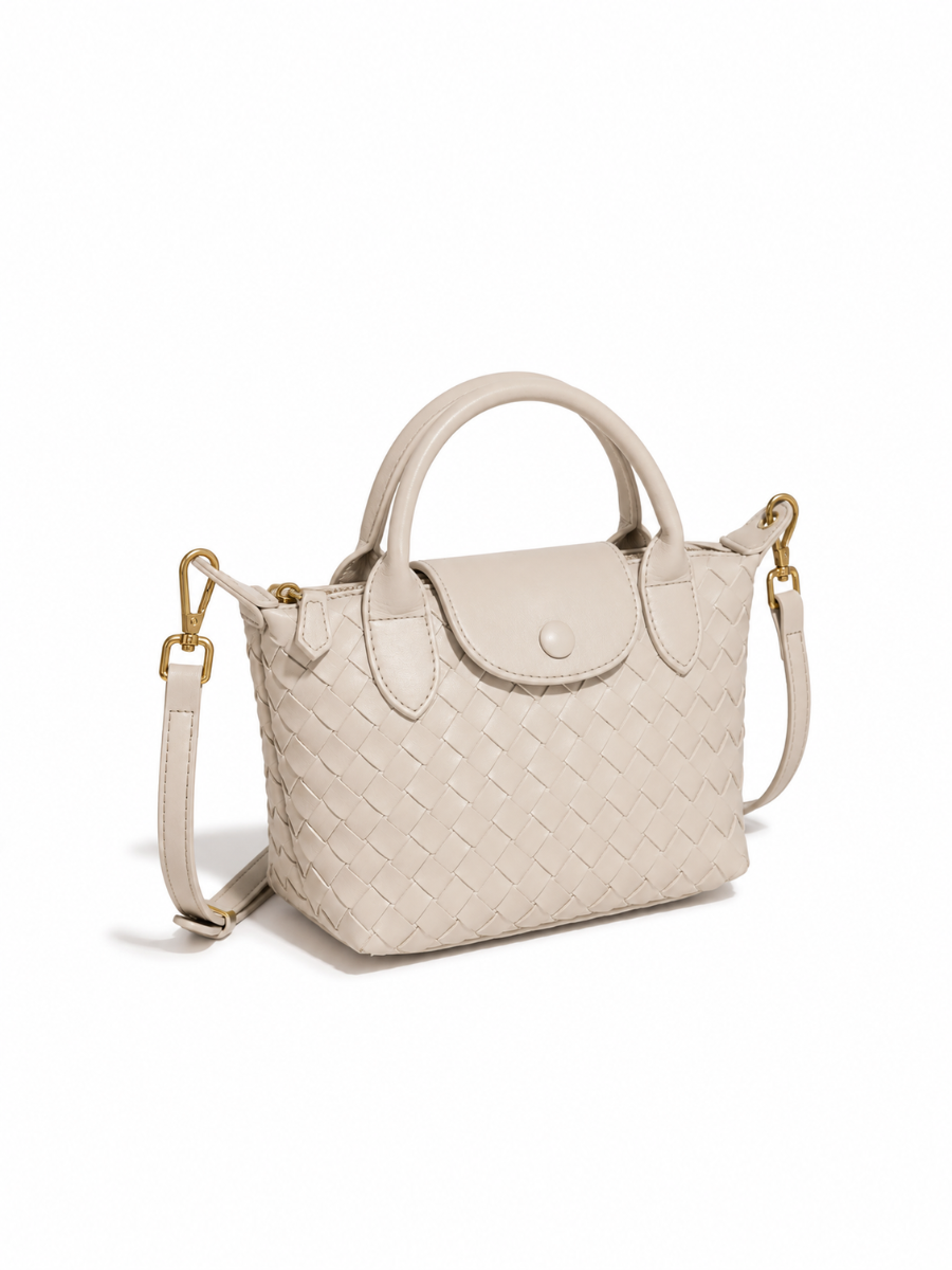 Aria - Ladies woven sling bag , Faux Leather | Sand