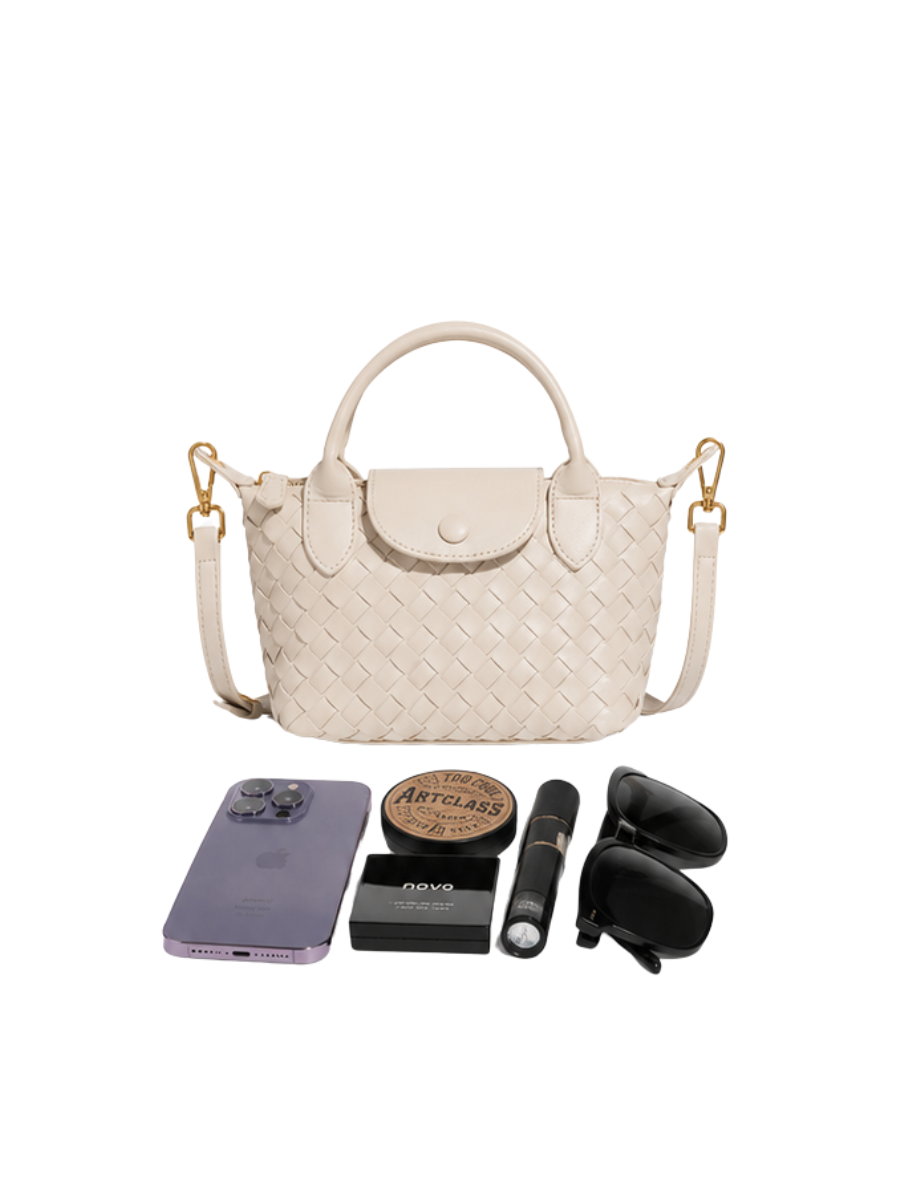Aria - Ladies woven sling bag , Faux Leather | Sand