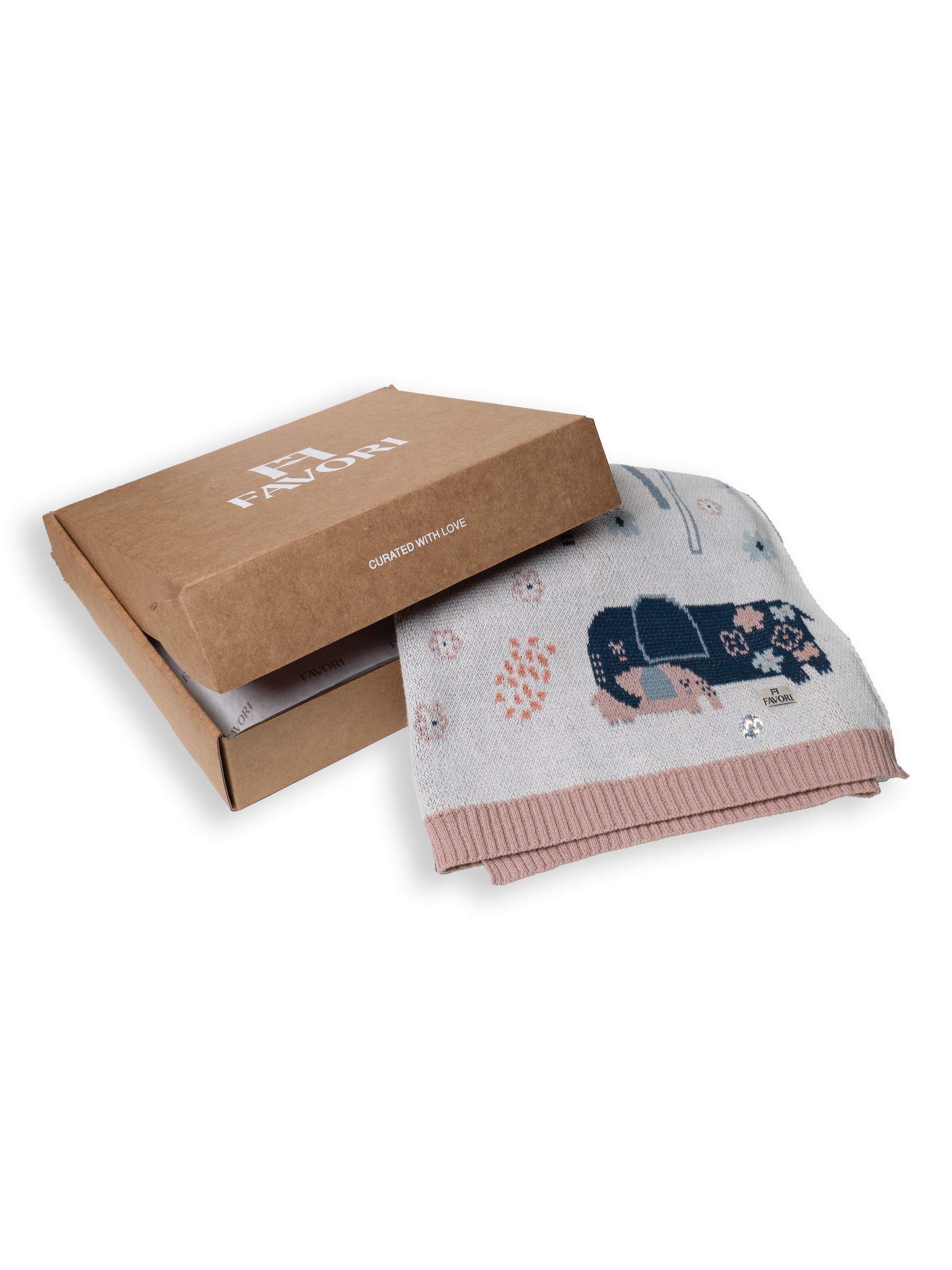 Baby blanket Mom&Baby Elephant design, 100% cotton knitted