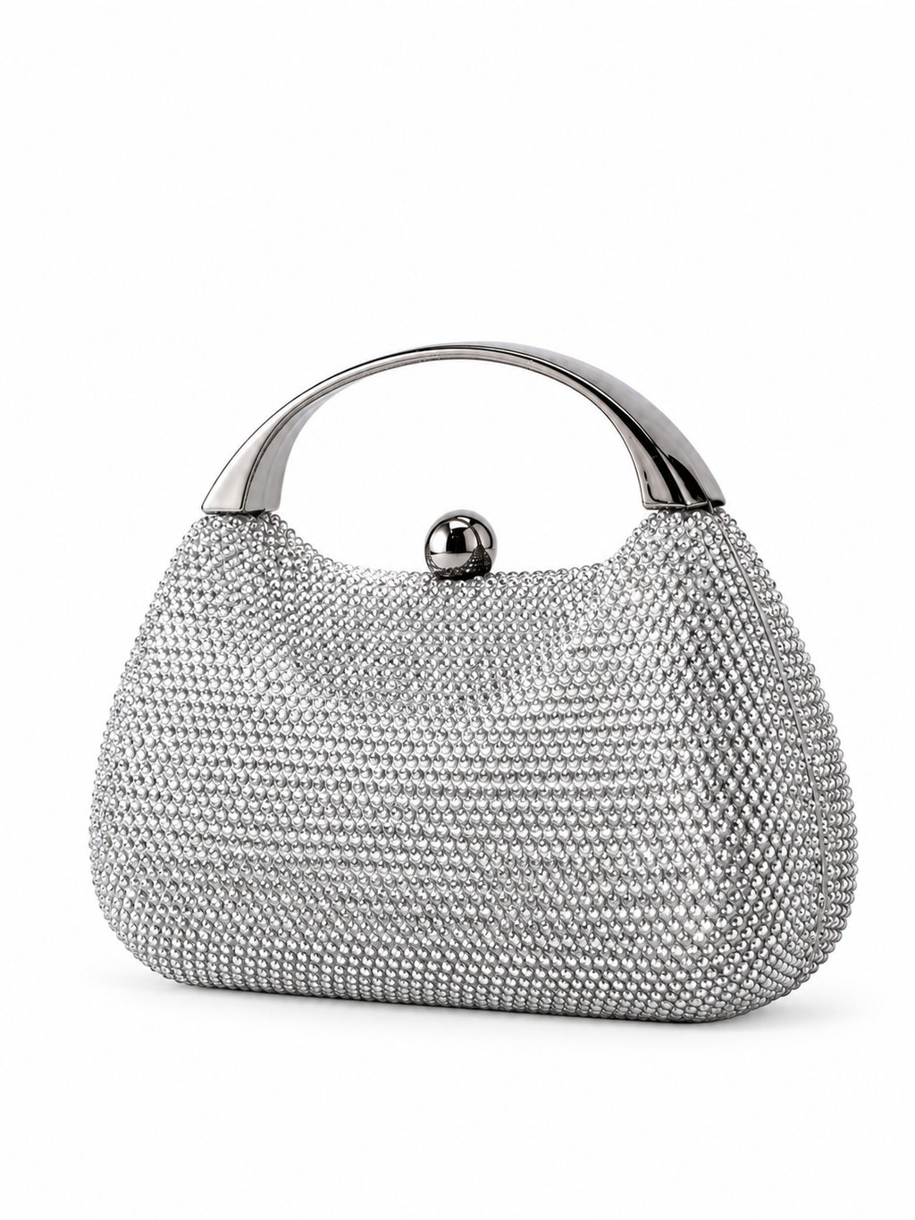 Carrie - Ladies clutch bag with handle, rhinestones embellished | Silver