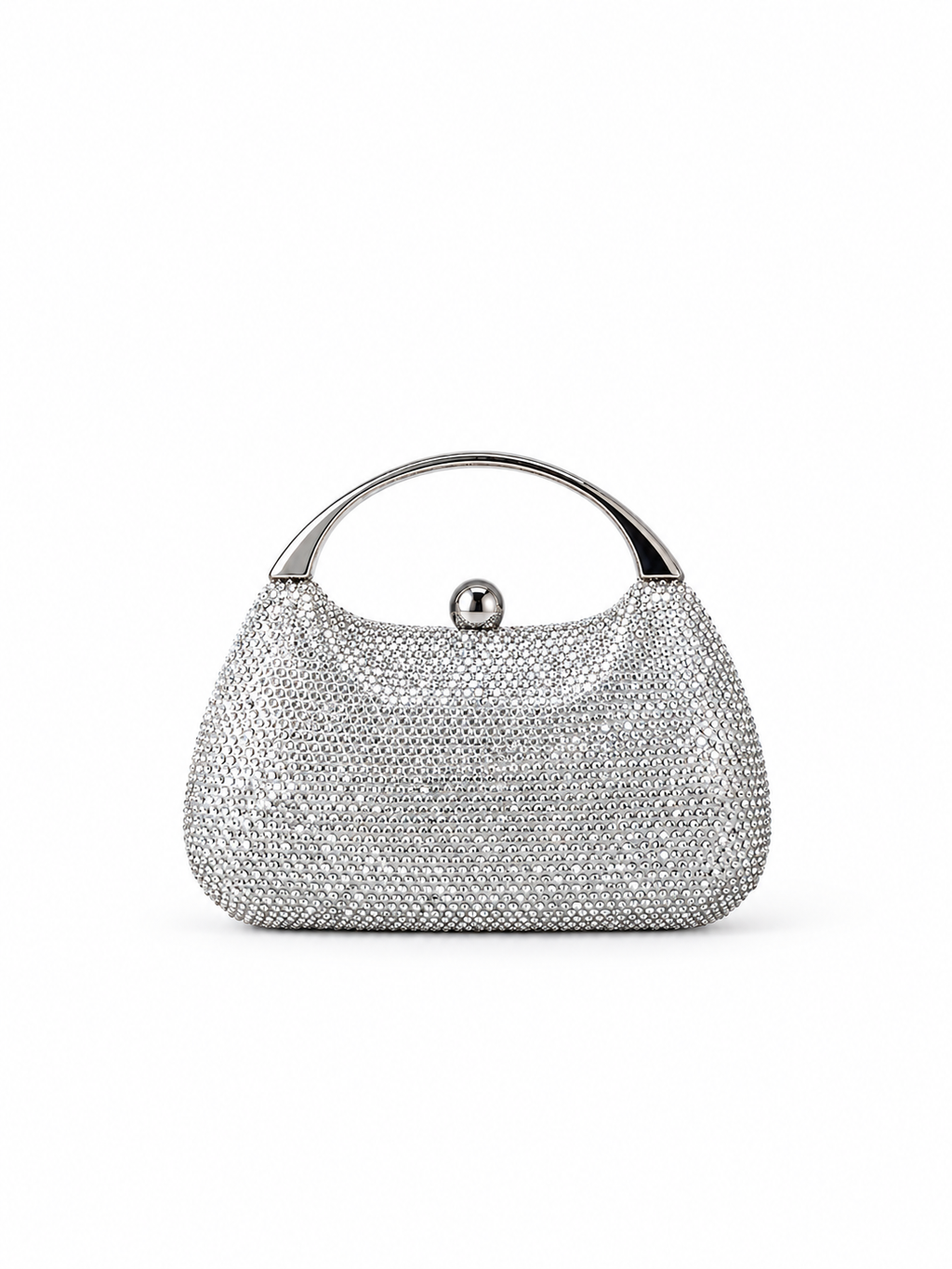 Carrie - Ladies clutch bag with handle, rhinestones embellished | Silver