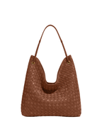 Sia Duo - Ladies Woven Tote Bag , Faux Leather | Cinnamon