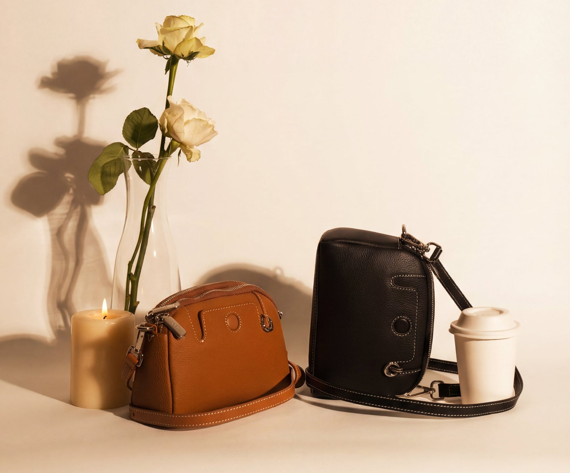 Pouche -Ladies Leather Crossbody bag, Caramel