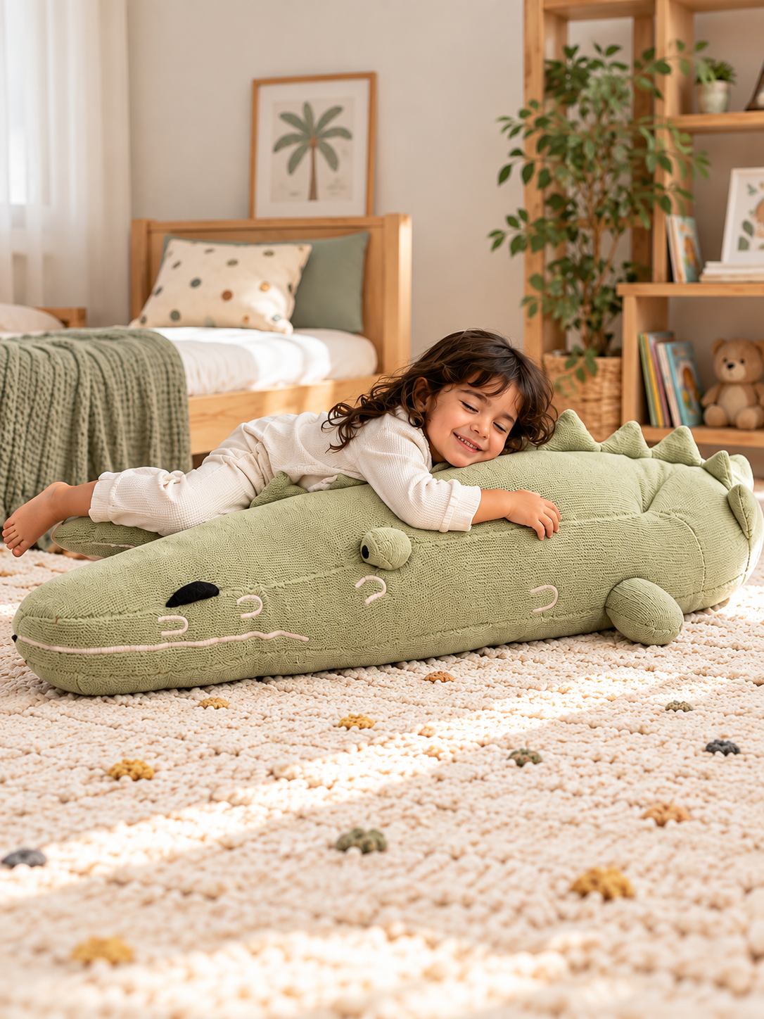 Alligator Cotton Knitted Stuffed Toy For Babies And Kids | Sage Green