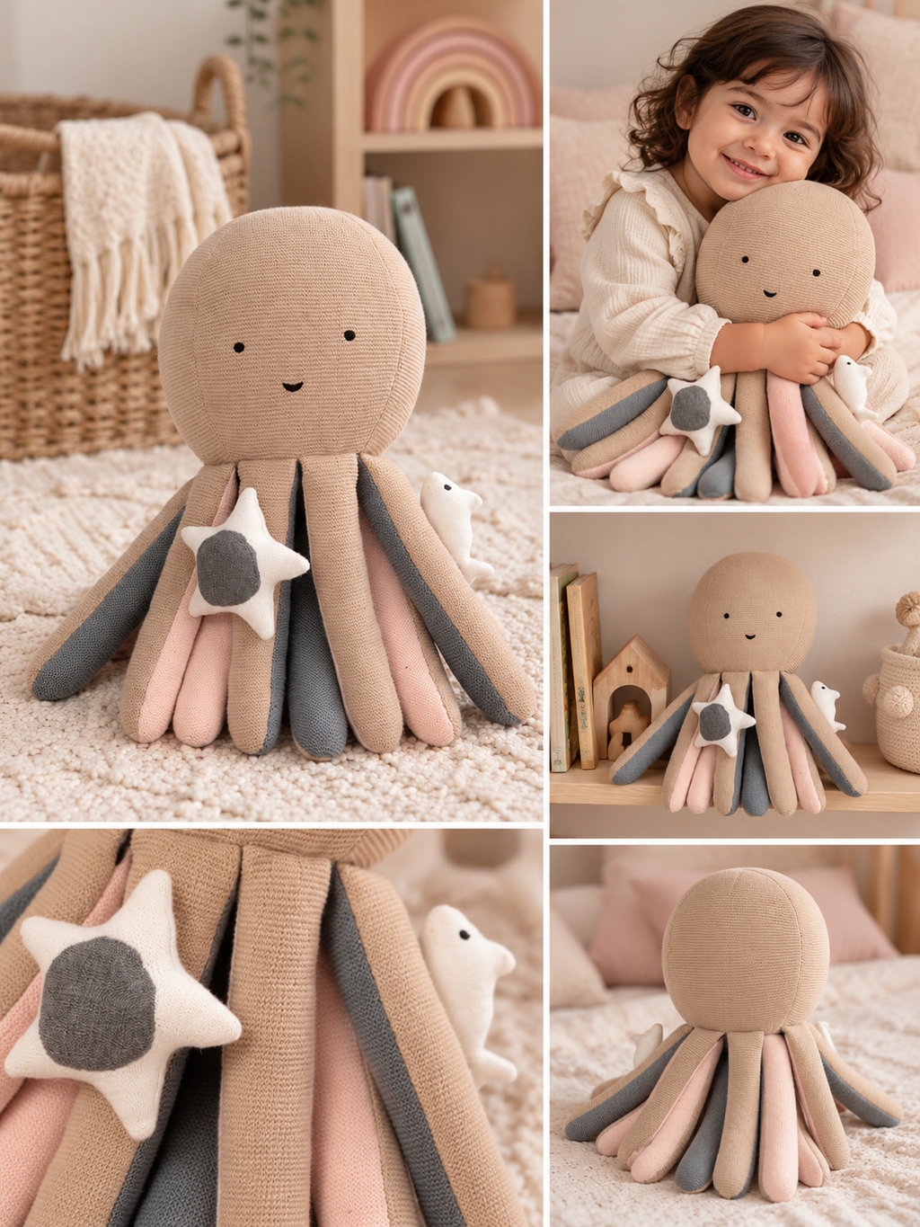 Octopus Cotton Knitted Stuffed Toy For Babies And Kids | Beige