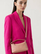 Fero - Ladies Woven Handbag, Faux Leather | Blush Pink