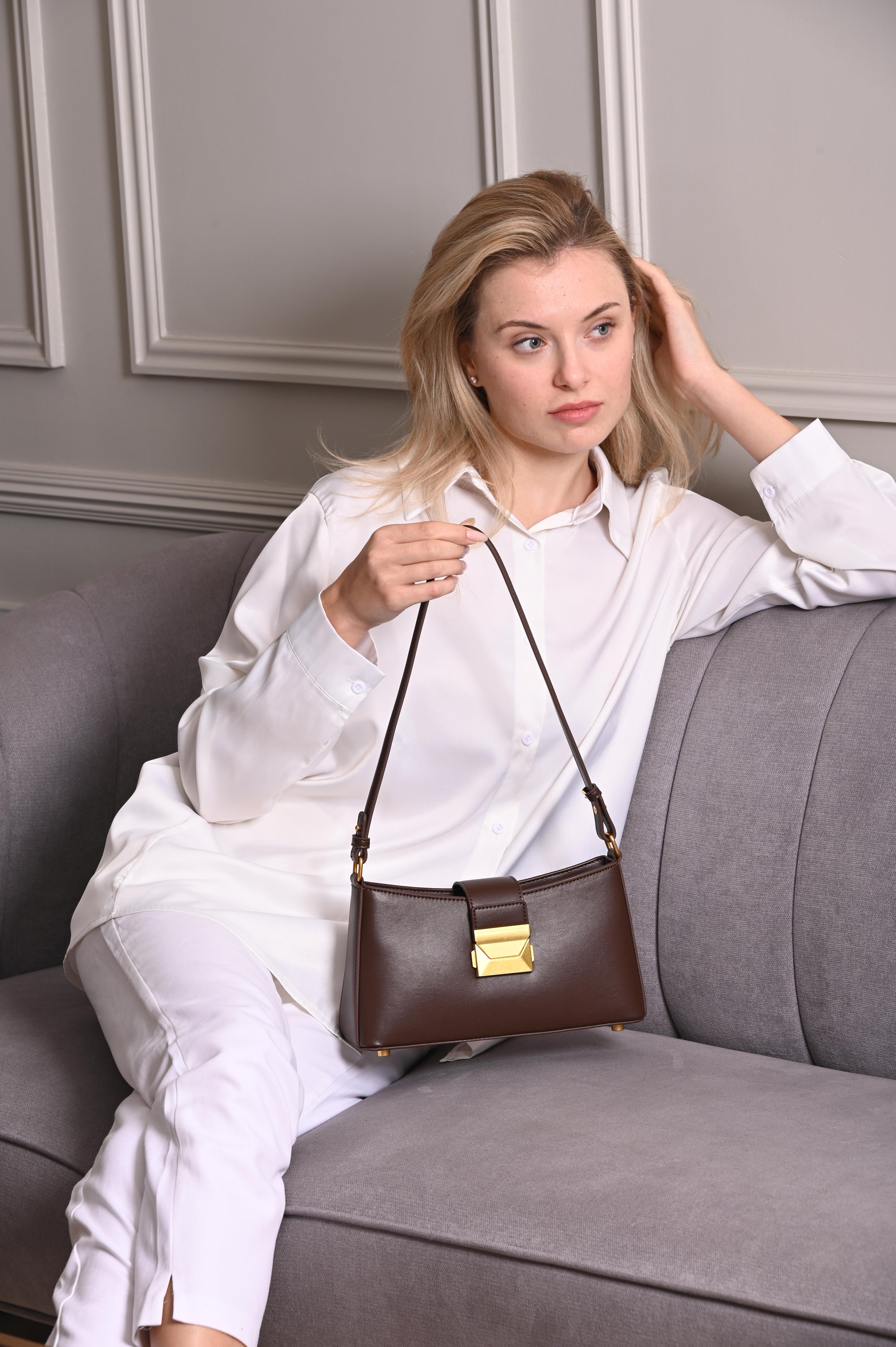 Felice - Ladies Baguette Bag Faux Leather | Dark Brown