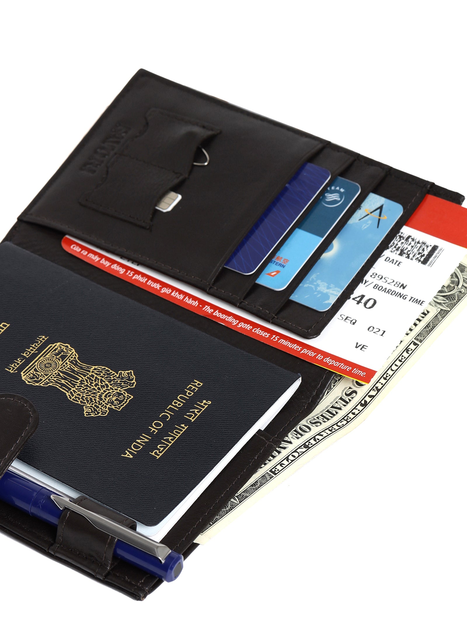 Filato Passport Leather Wallet With RFID | Dark Brown
