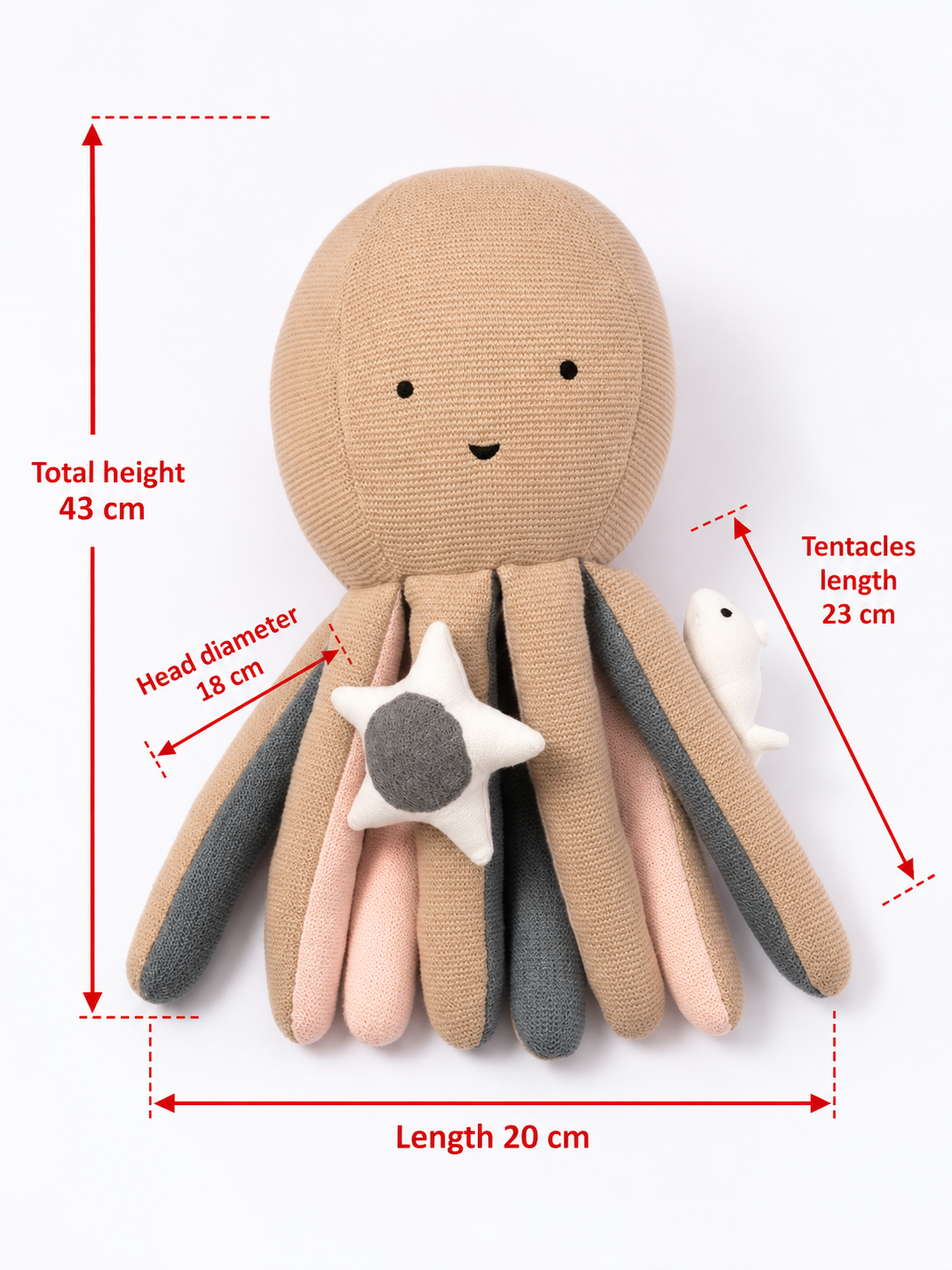Octopus Cotton Knitted Stuffed Toy For Babies And Kids | Beige