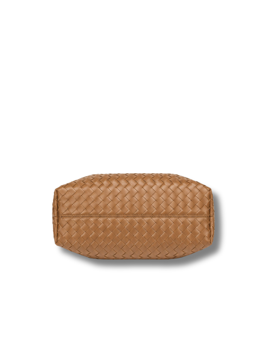 Lena - Ladies Woven Satchel Bag , Faux Leather | Caramel