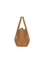 Lena - Ladies Woven Satchel Bag , Faux Leather | Caramel