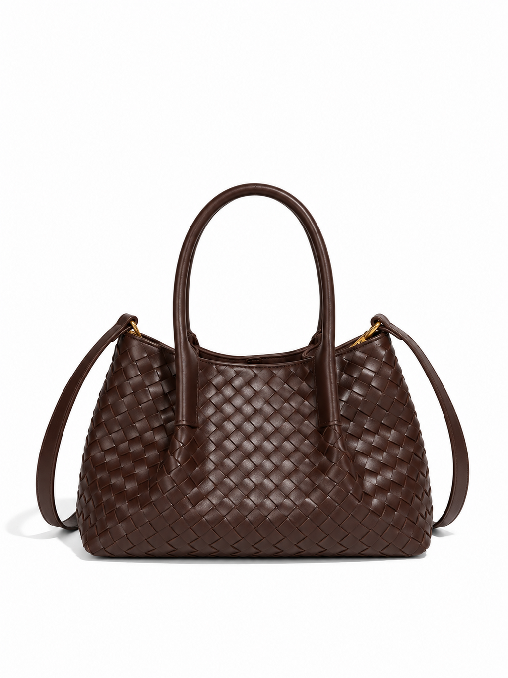 Lena - Ladies Woven Satchel Bag , Faux Leather | Chocolate