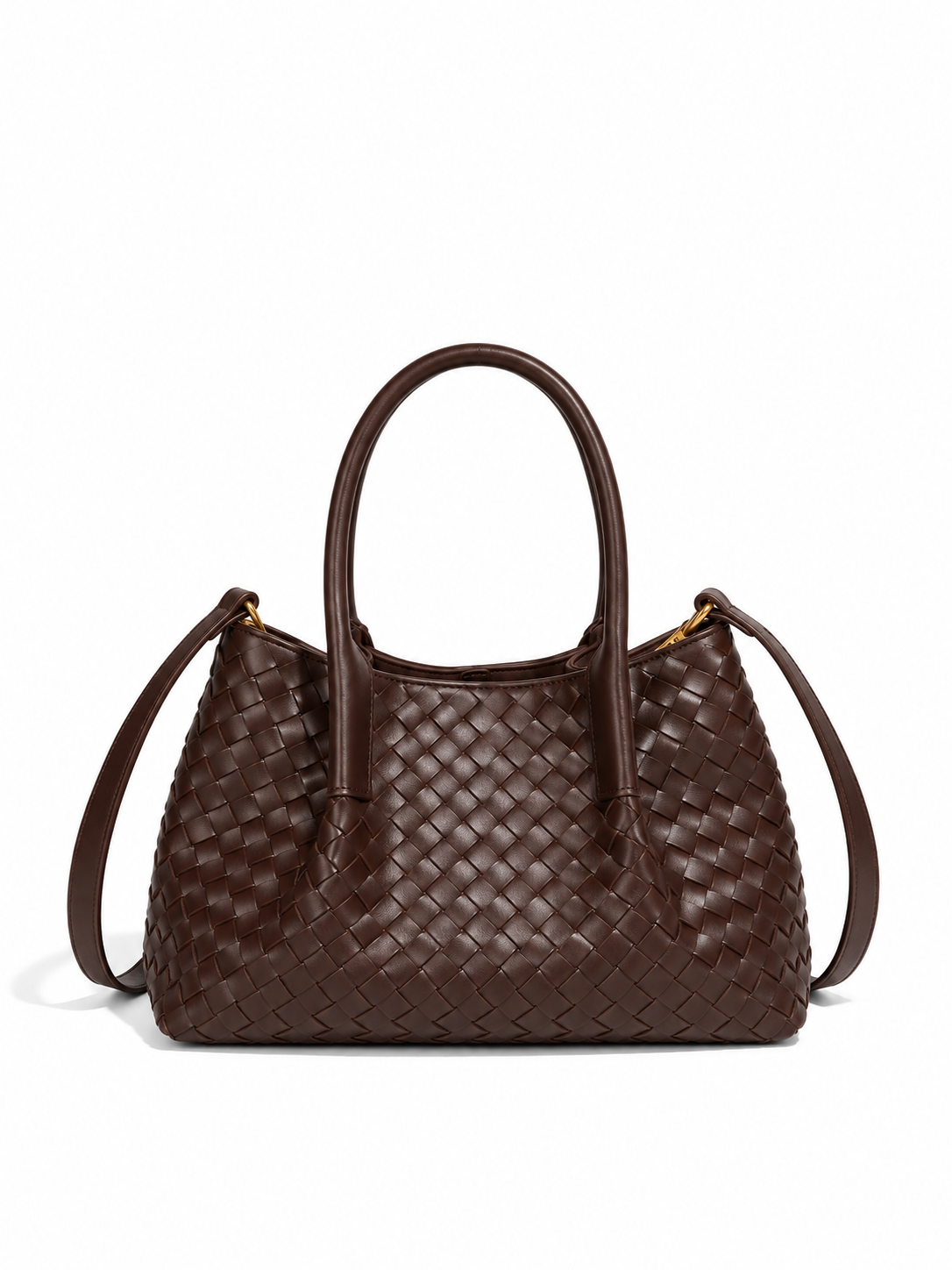 Lena - Ladies Woven Satchel Bag , Faux Leather | Chocolate