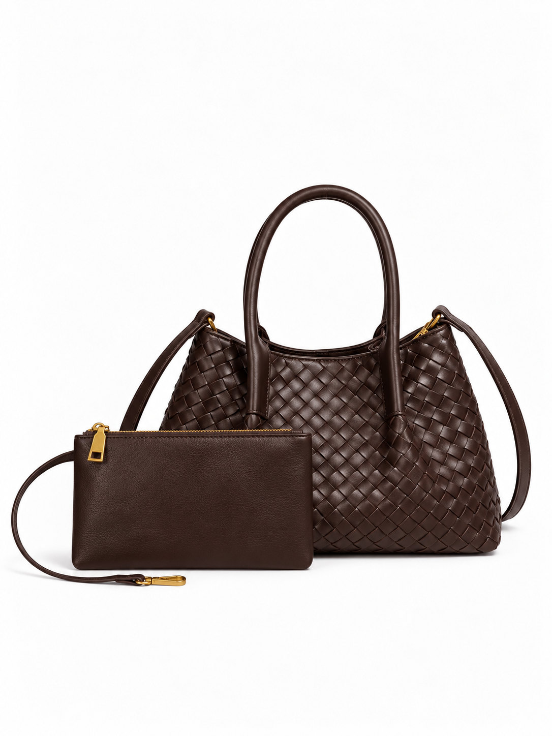 Lena - Ladies Woven Satchel Bag , Faux Leather | Chocolate