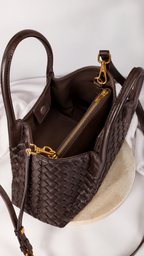 Lena - Ladies Woven Satchel Bag , Faux Leather | Chocolate