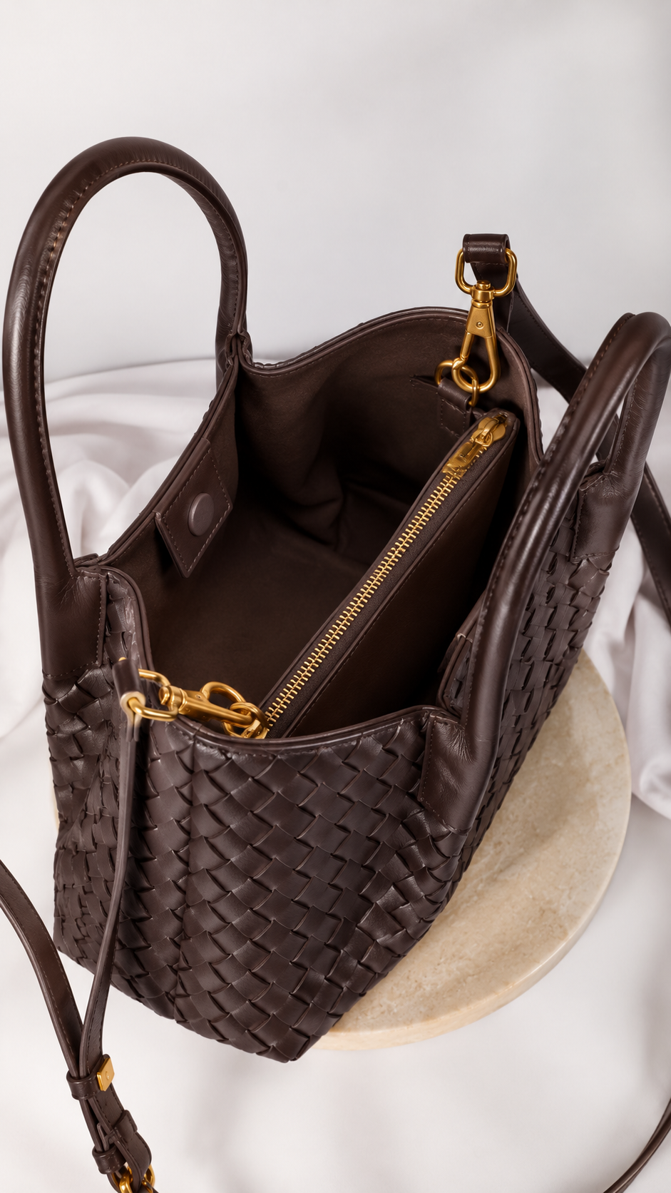 Lena - Ladies Woven Satchel Bag , Faux Leather | Chocolate