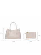 Lena - Ladies Woven Satchel Bag , Faux Leather | Sand