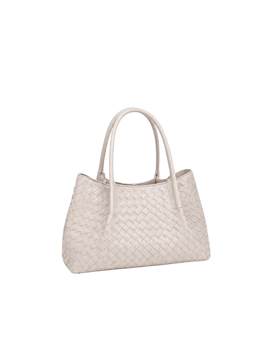Lena - Ladies Woven Satchel Bag , Faux Leather | Sand