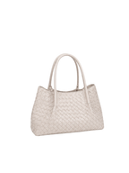 Lena - Ladies Woven Satchel Bag , Faux Leather | Sand