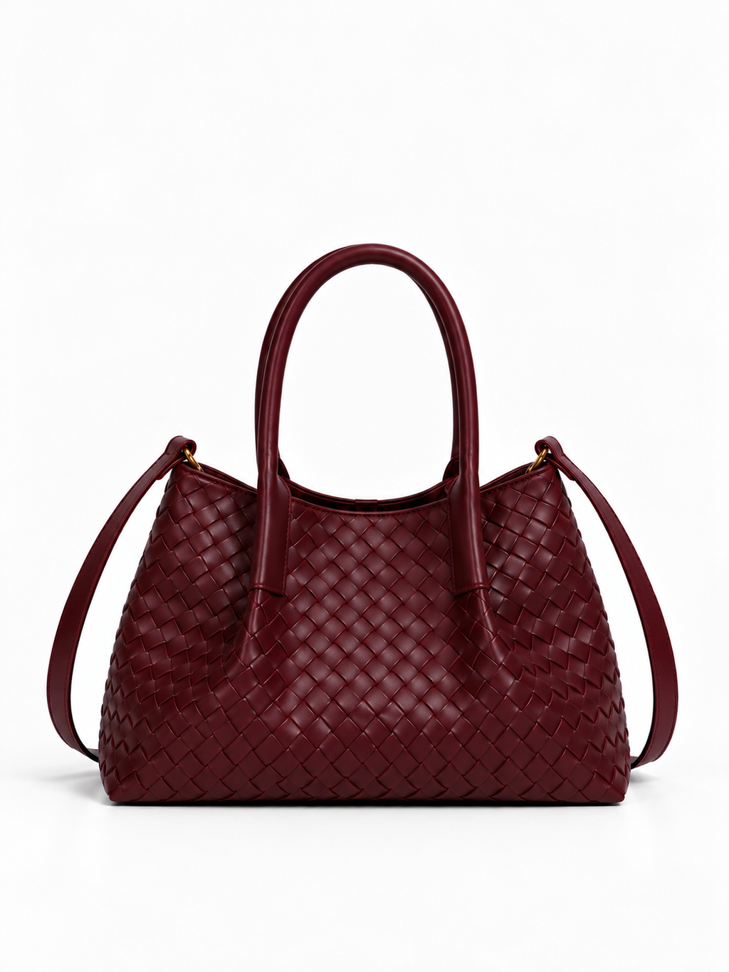 Lena - Ladies Woven Satchel Bag , Faux Leather | Wine red