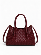 Lena - Ladies Woven Satchel Bag , Faux Leather | Wine red
