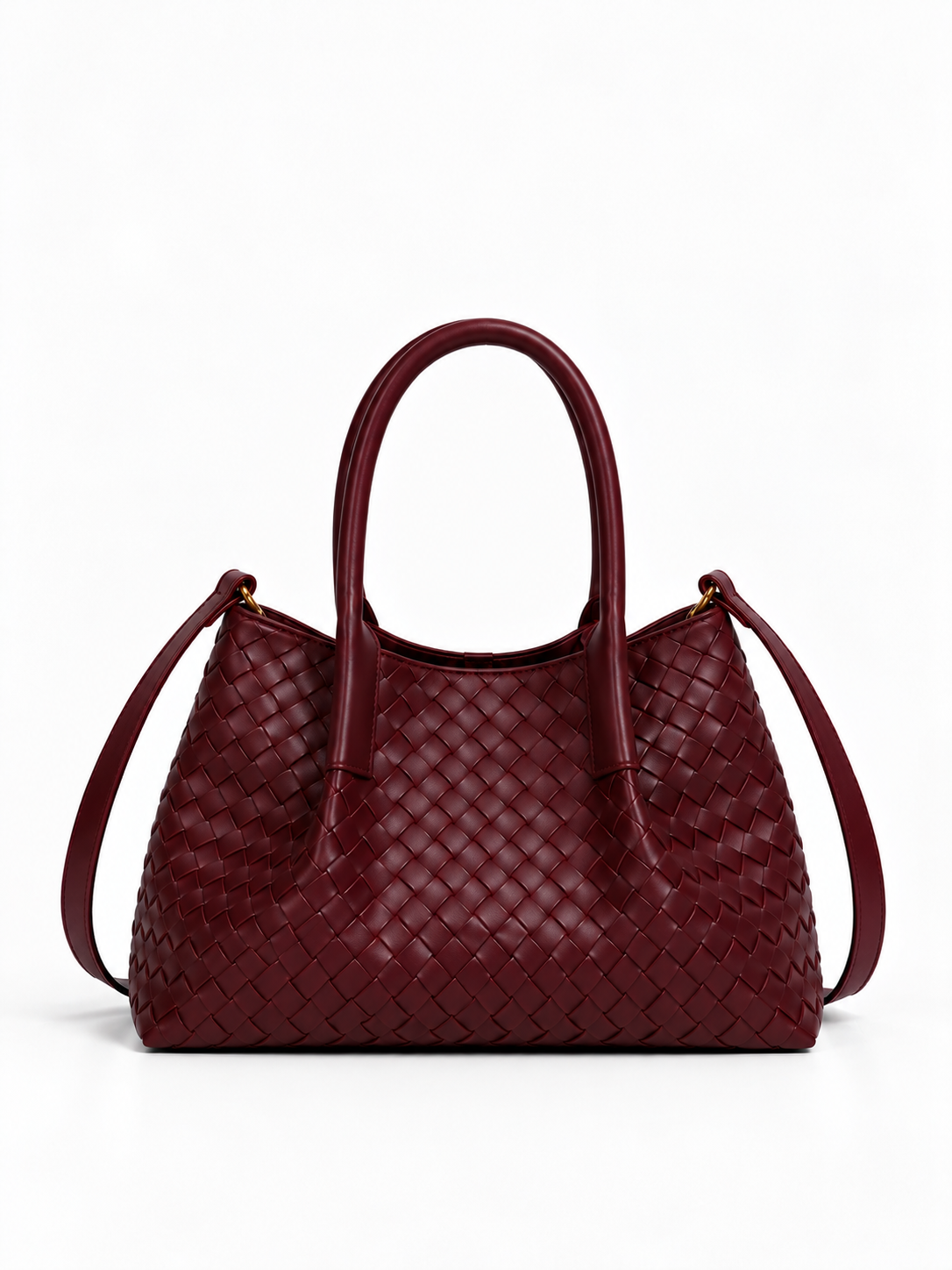 Lena - Ladies Woven Satchel Bag , Faux Leather | Wine red
