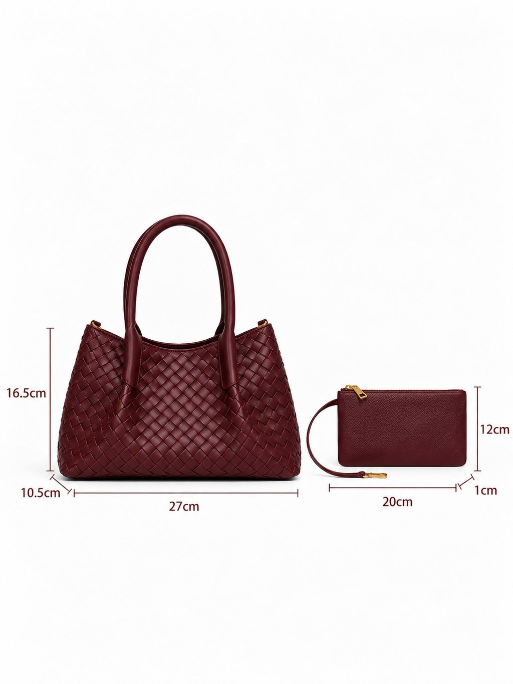 Lena - Ladies Woven Satchel Bag , Faux Leather | Wine red