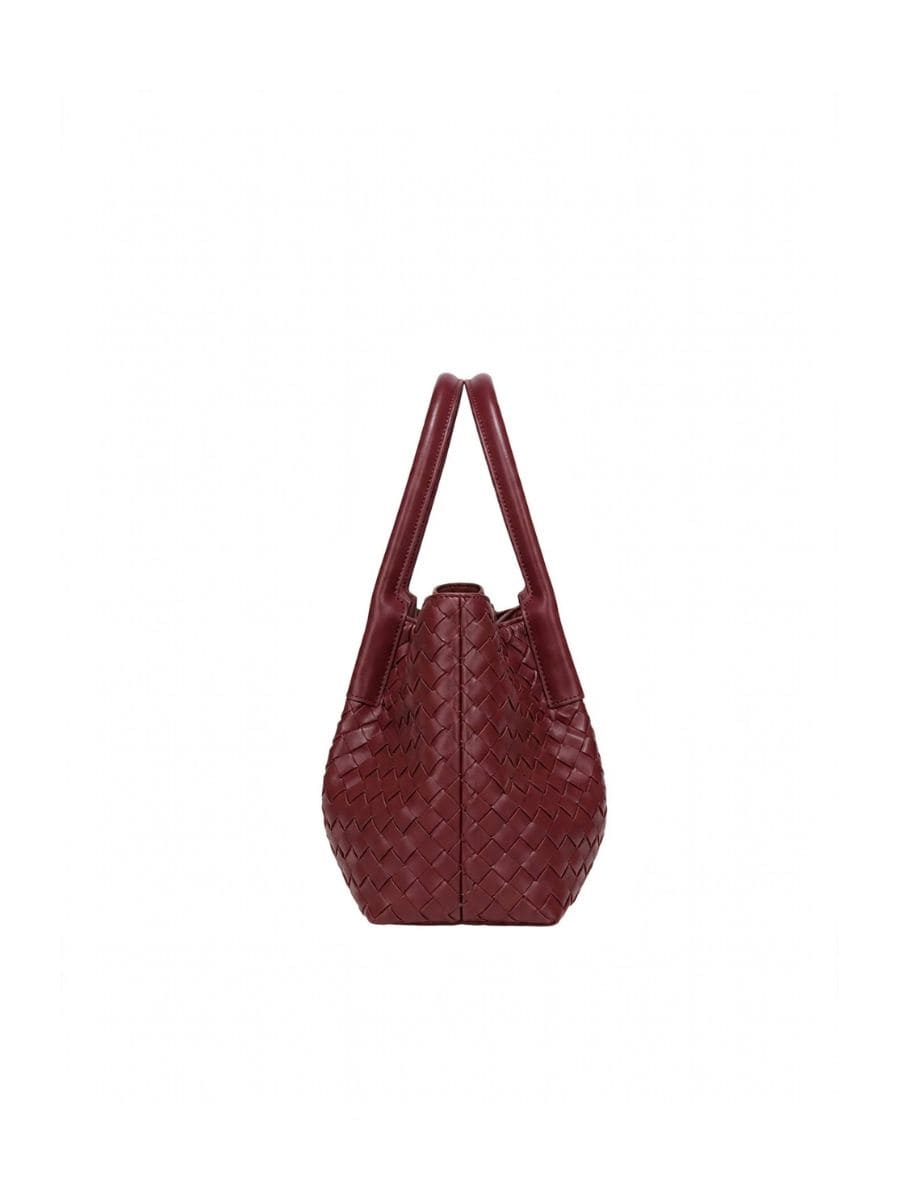 Lena - Ladies Woven Satchel Bag , Faux Leather | Wine red