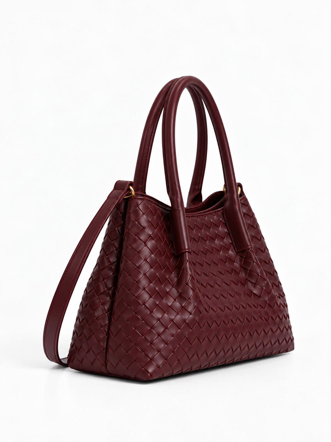 Lena - Ladies Woven Satchel Bag , Faux Leather | Wine red
