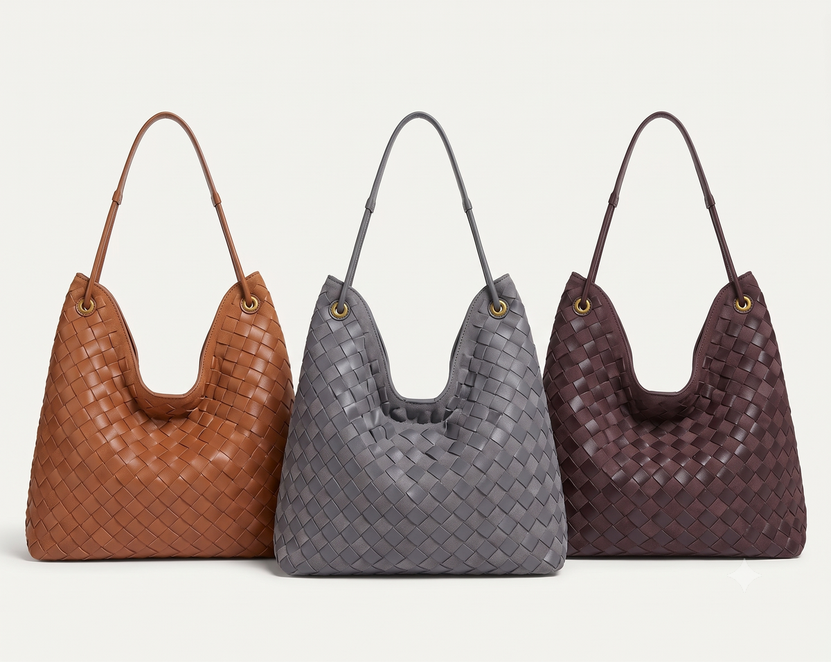 Sia Duo - Ladies Woven Tote Bag , Faux Leather | Steel