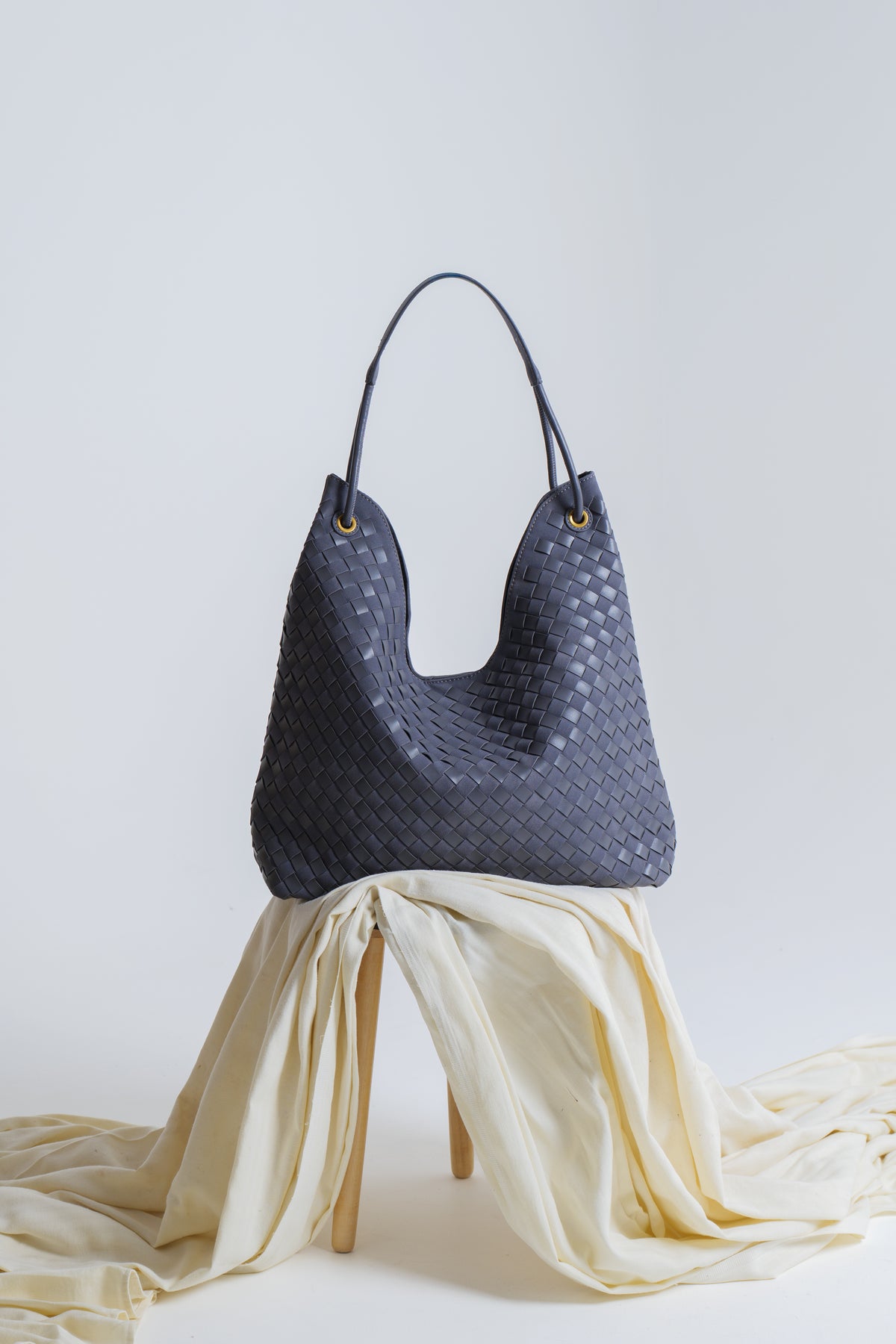 Sia Duo - Ladies Woven Tote Bag , Faux Leather | Steel