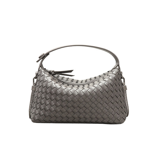 Fero - Ladies Woven Handbag, Faux Leather | Dark Grey