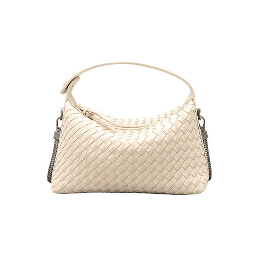 Fero - Ladies Woven Handbag, Faux Leather | Pearl White