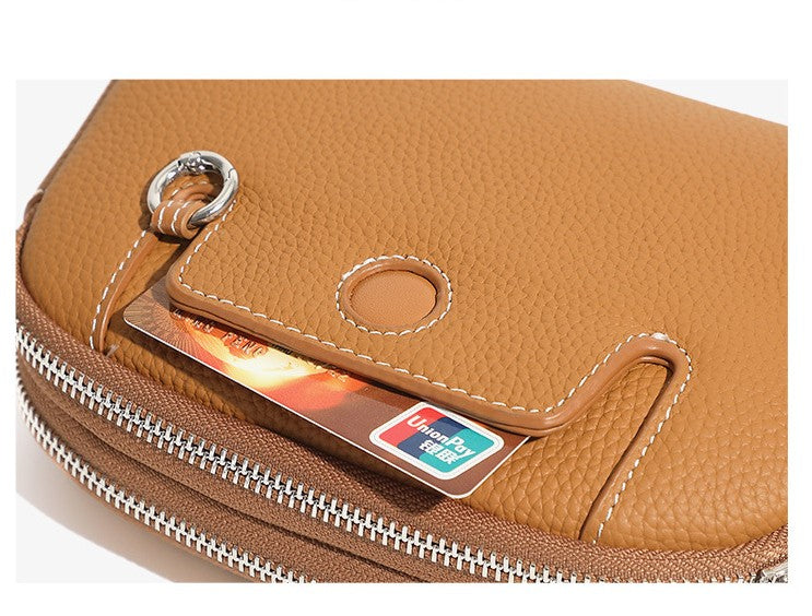 Pouche -Ladies Leather Crossbody bag, Caramel