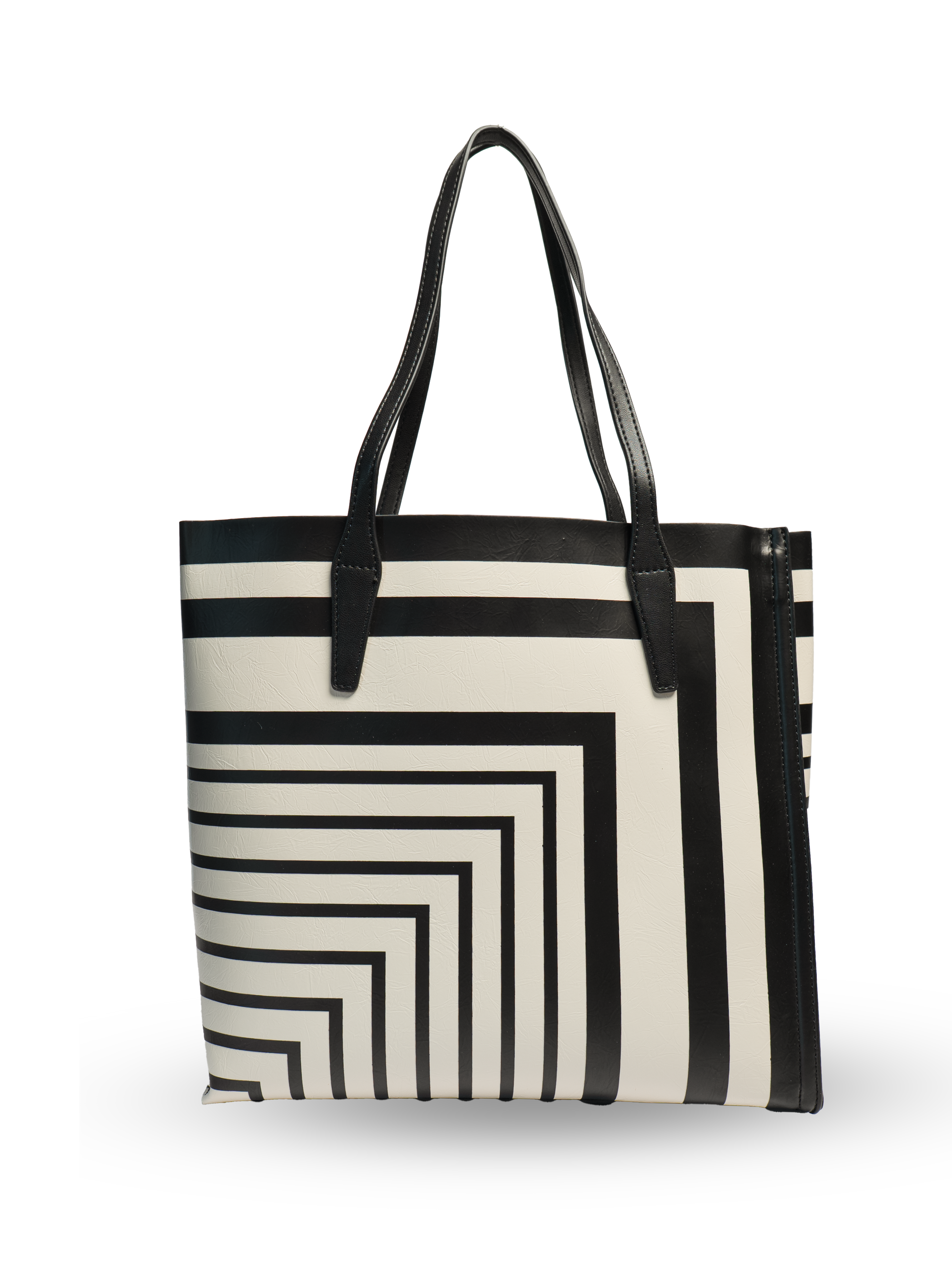 Riviera Tote Bag, Faux Leather, Black & Ivory Stripe