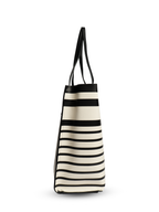 Riviera Tote Bag, Faux Leather, Black & Ivory Stripe